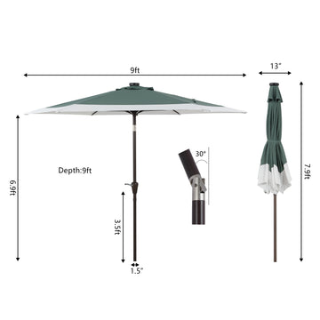 Spencer 9 ft. Classic Coastal 2-Tone Solar LED Market Patio Umbrella